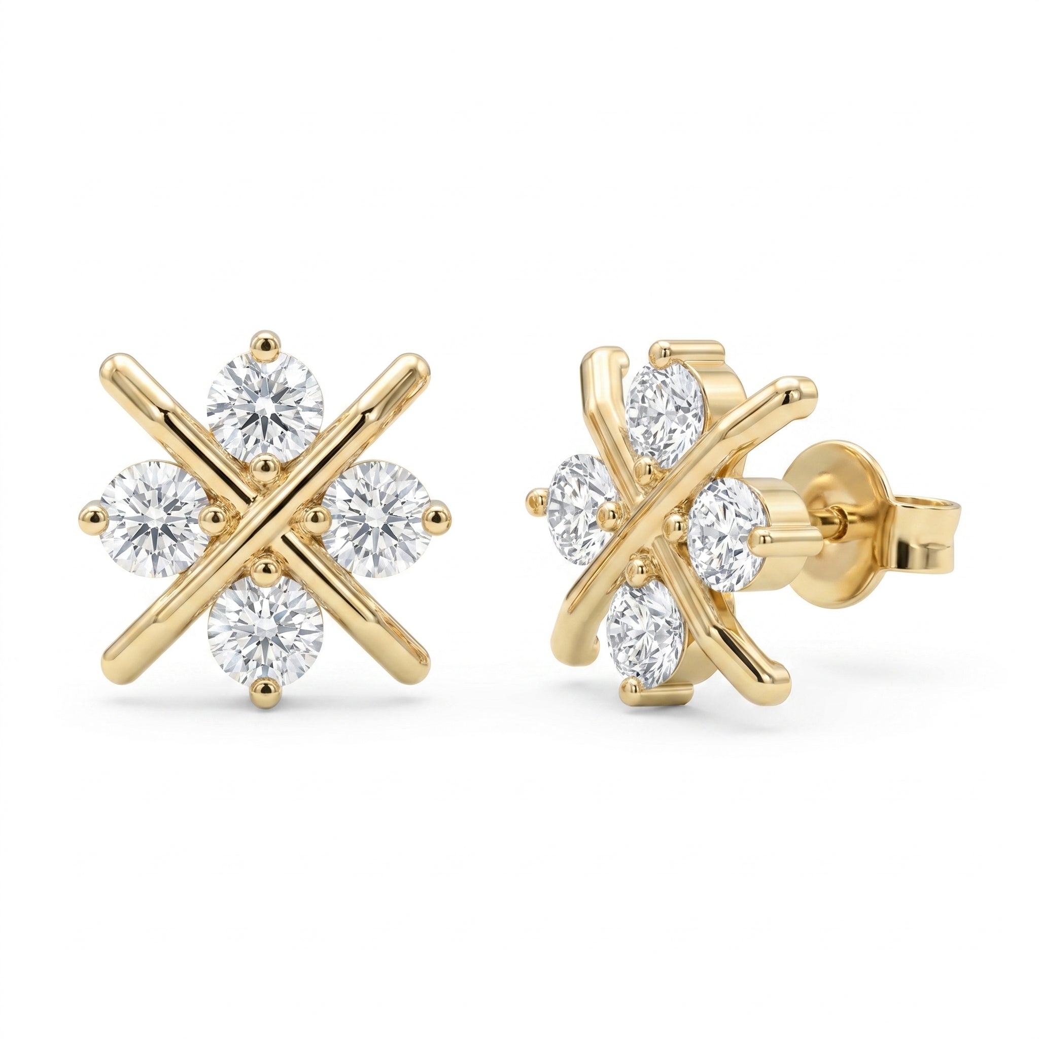 Crosshatch Design Round Diamond Fashion Earrings