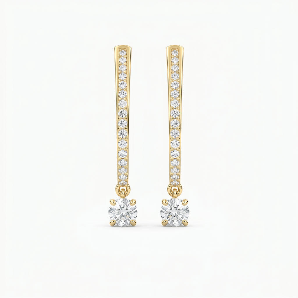 Elegant U- Shape Diamond Hoops Solitaire Fine Jewelry
