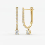 Elegant U- Shape Diamond Hoops Solitaire Fine Jewelry