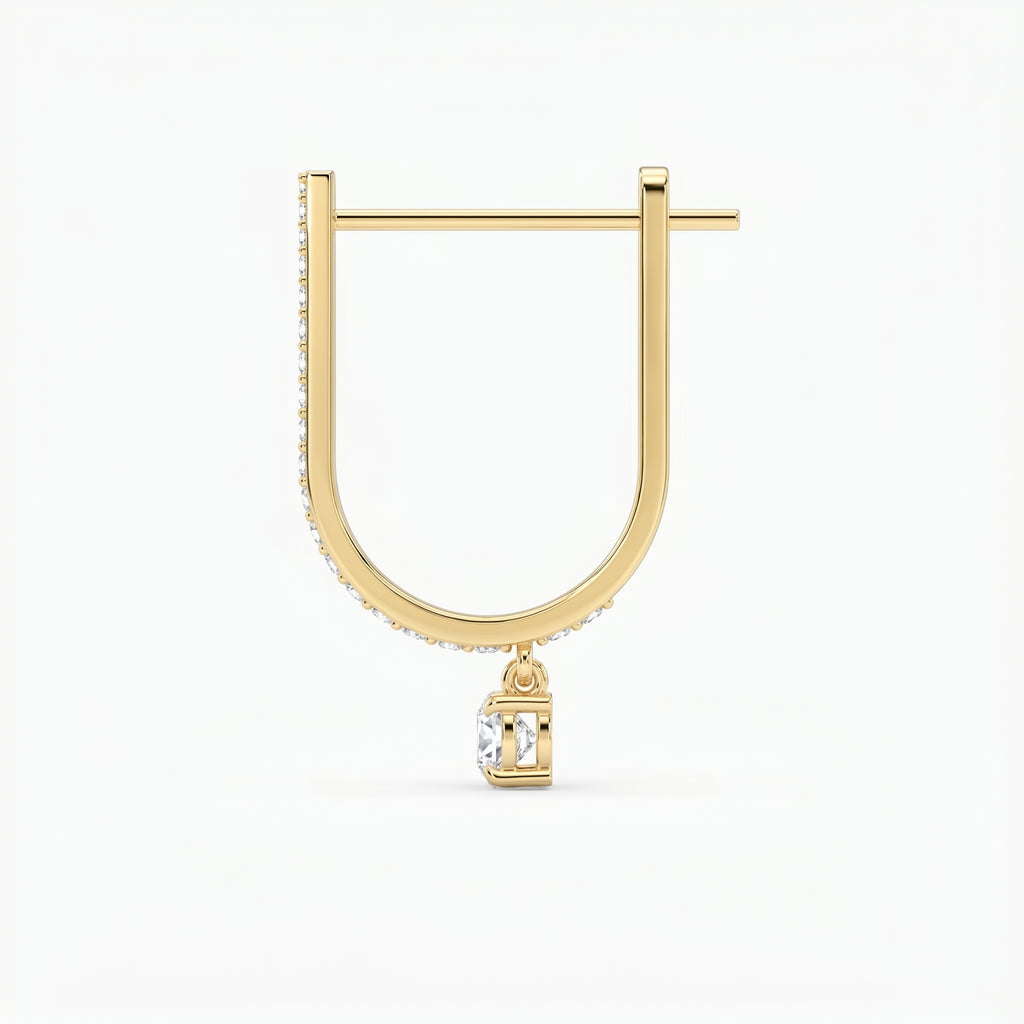 Elegant U- Shape Diamond Hoops Solitaire Fine Jewelry