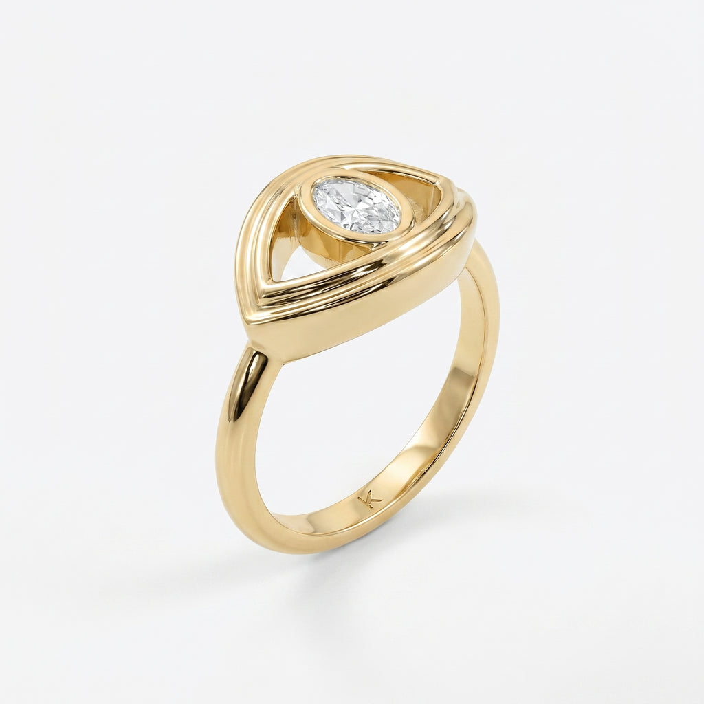 Modern Oval Cut Diamond Eye Design Ring