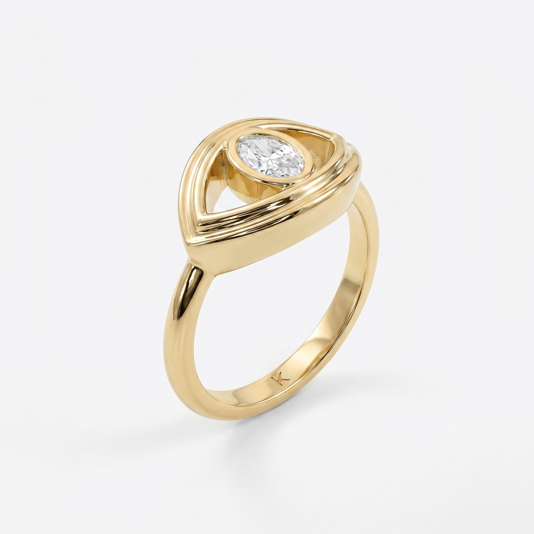 Modern Oval Cut Diamond Eye Design Ring