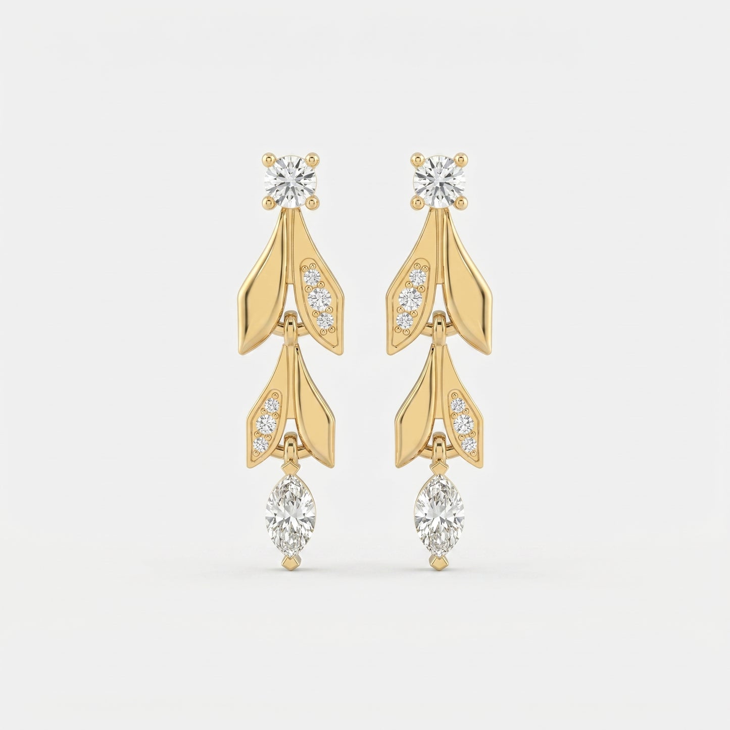 Elegant Leaf Diamond Drop Dangle Earring