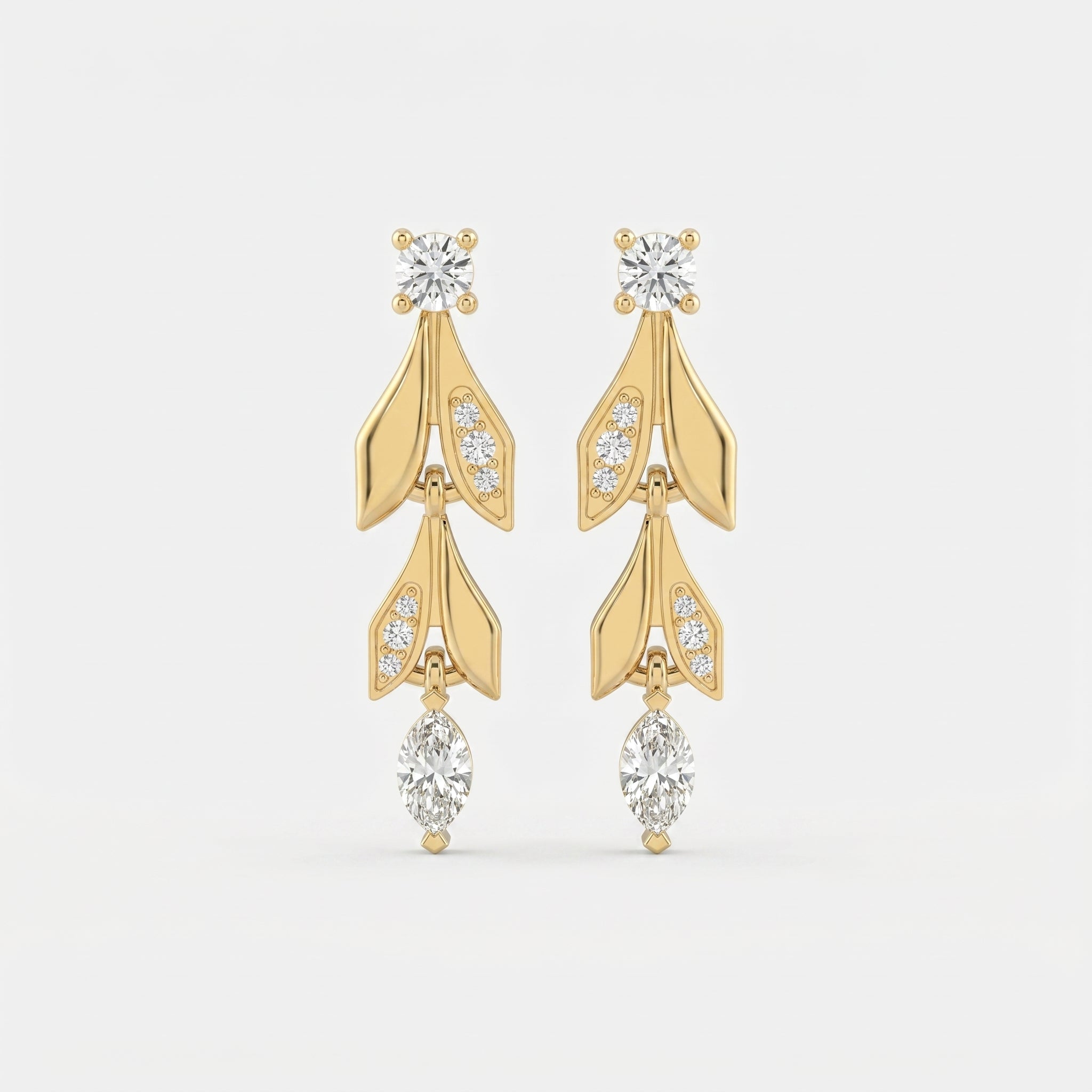 Elegant Leaf Diamond Drop Dangle Earring