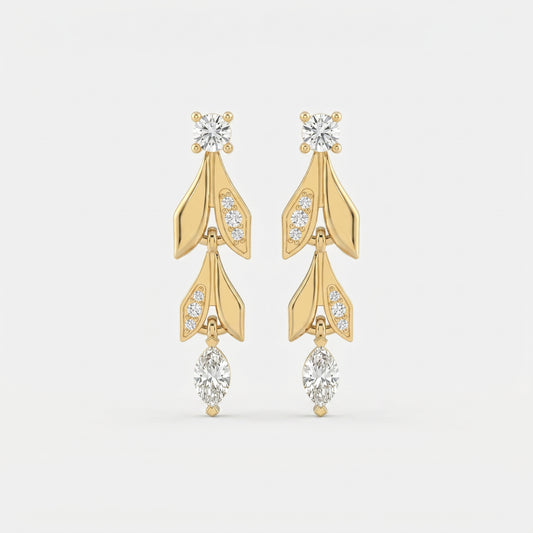 Elegant Leaf Diamond Drop Dangle Earring