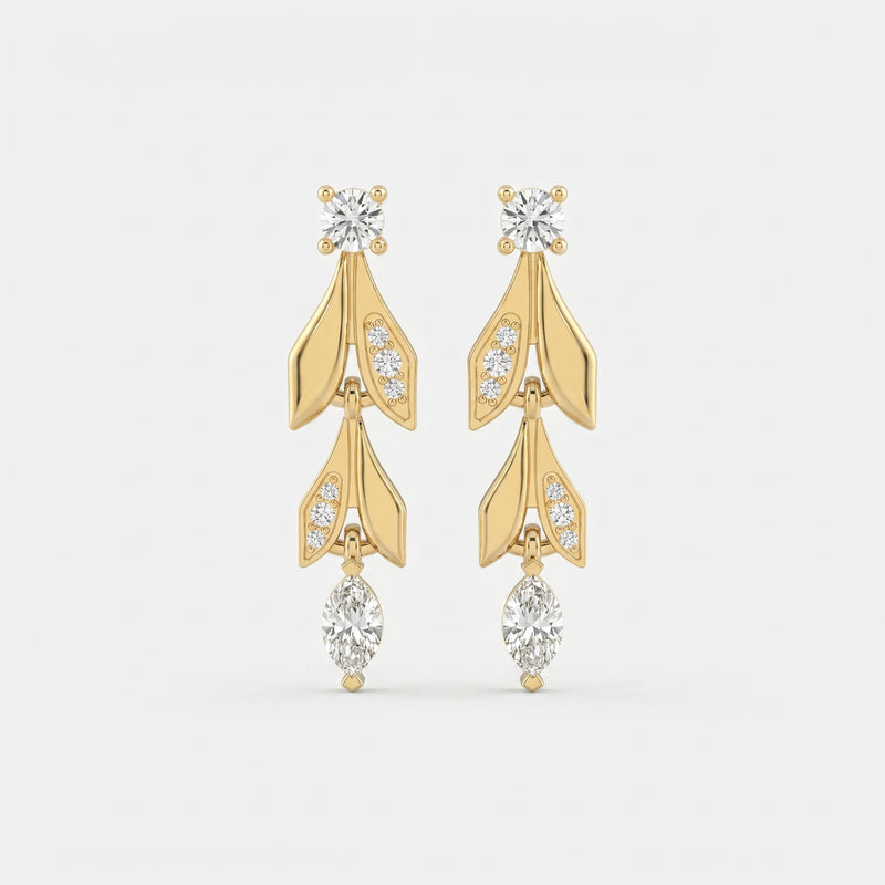Elegant Leaf Diamond Drop Dangle Earring