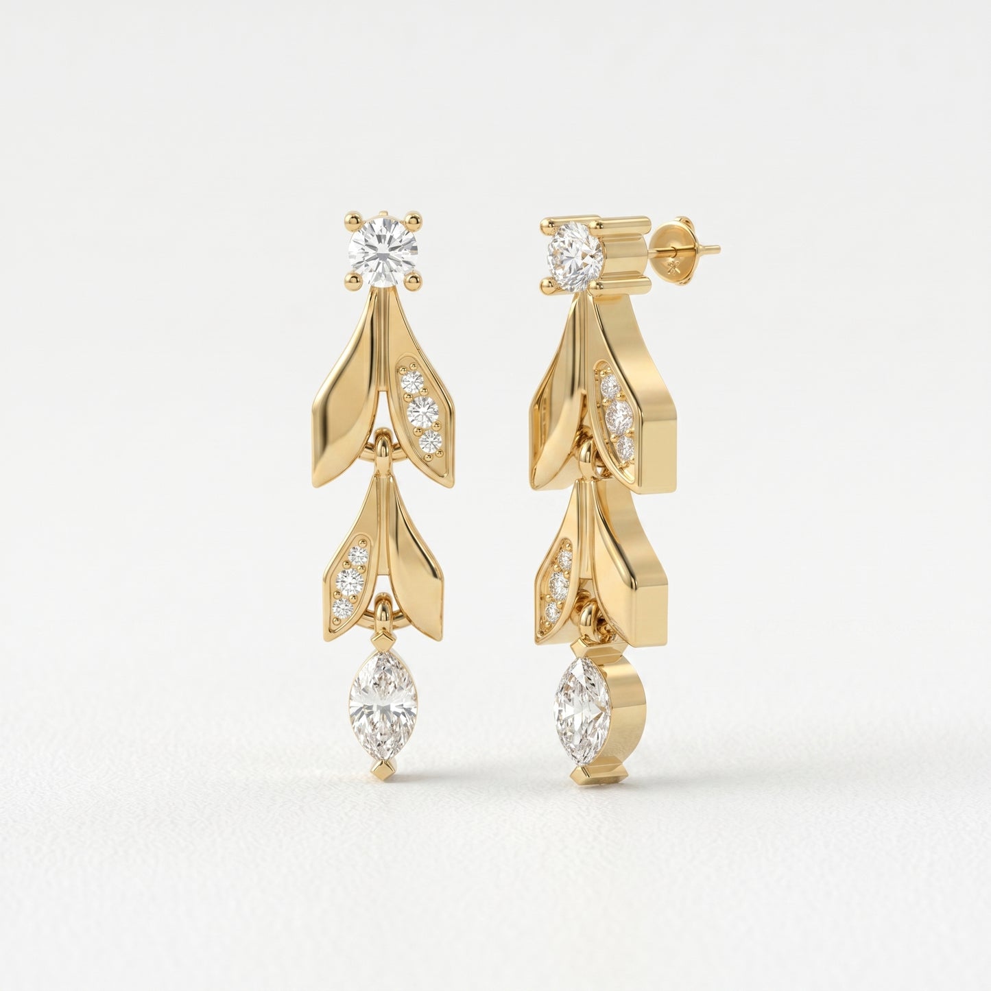 Elegant Leaf Diamond Drop Dangle Earring