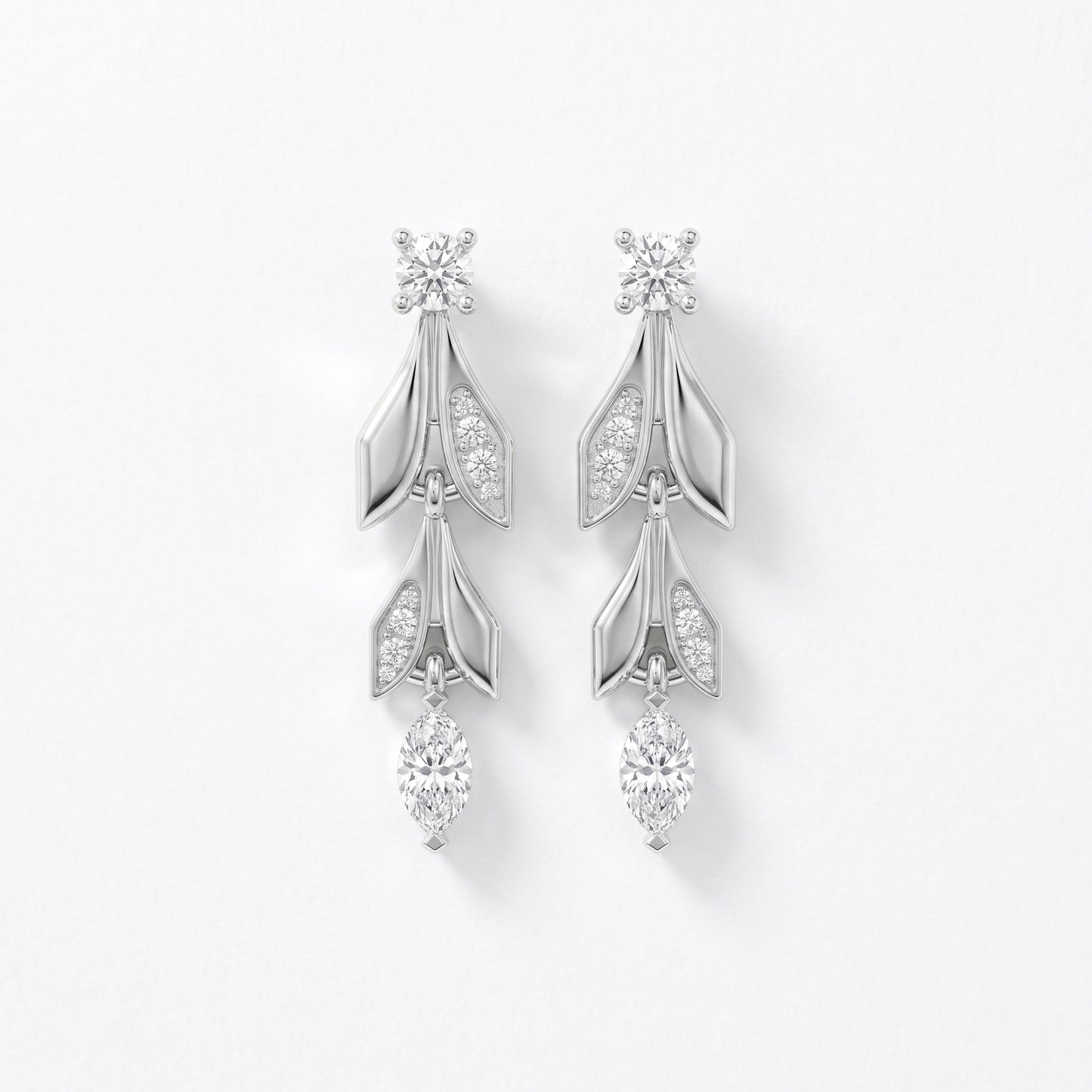 Elegant Leaf Diamond Drop Dangle Earring