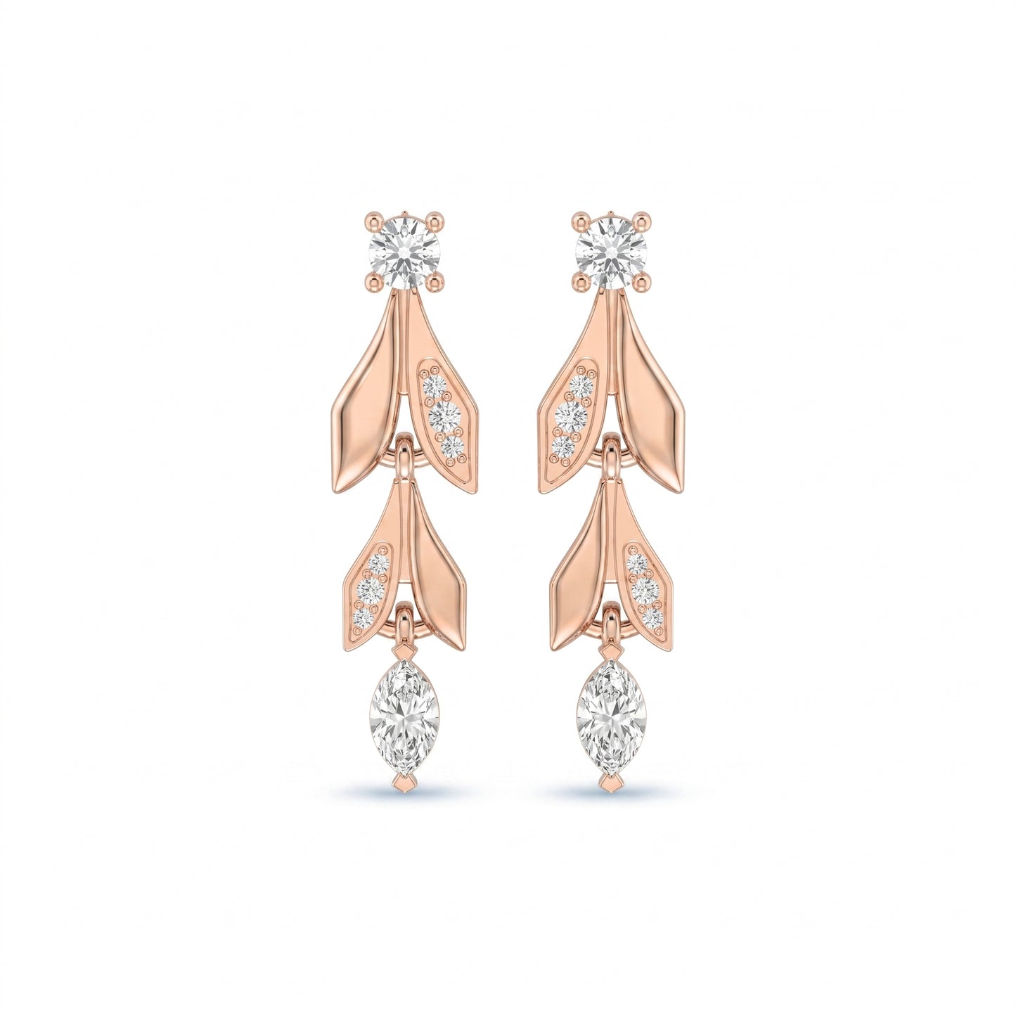 Elegant Leaf Diamond Drop Dangle Earring