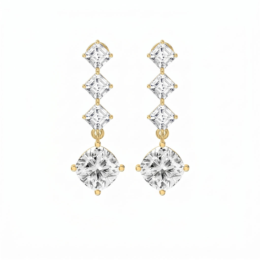 Luxury Ascher & Cushion Diamond Drop Earring