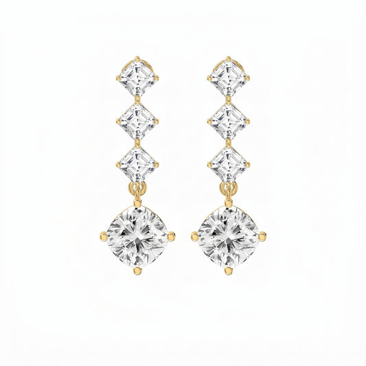 Luxury Ascher & Cushion Diamond Drop Earring