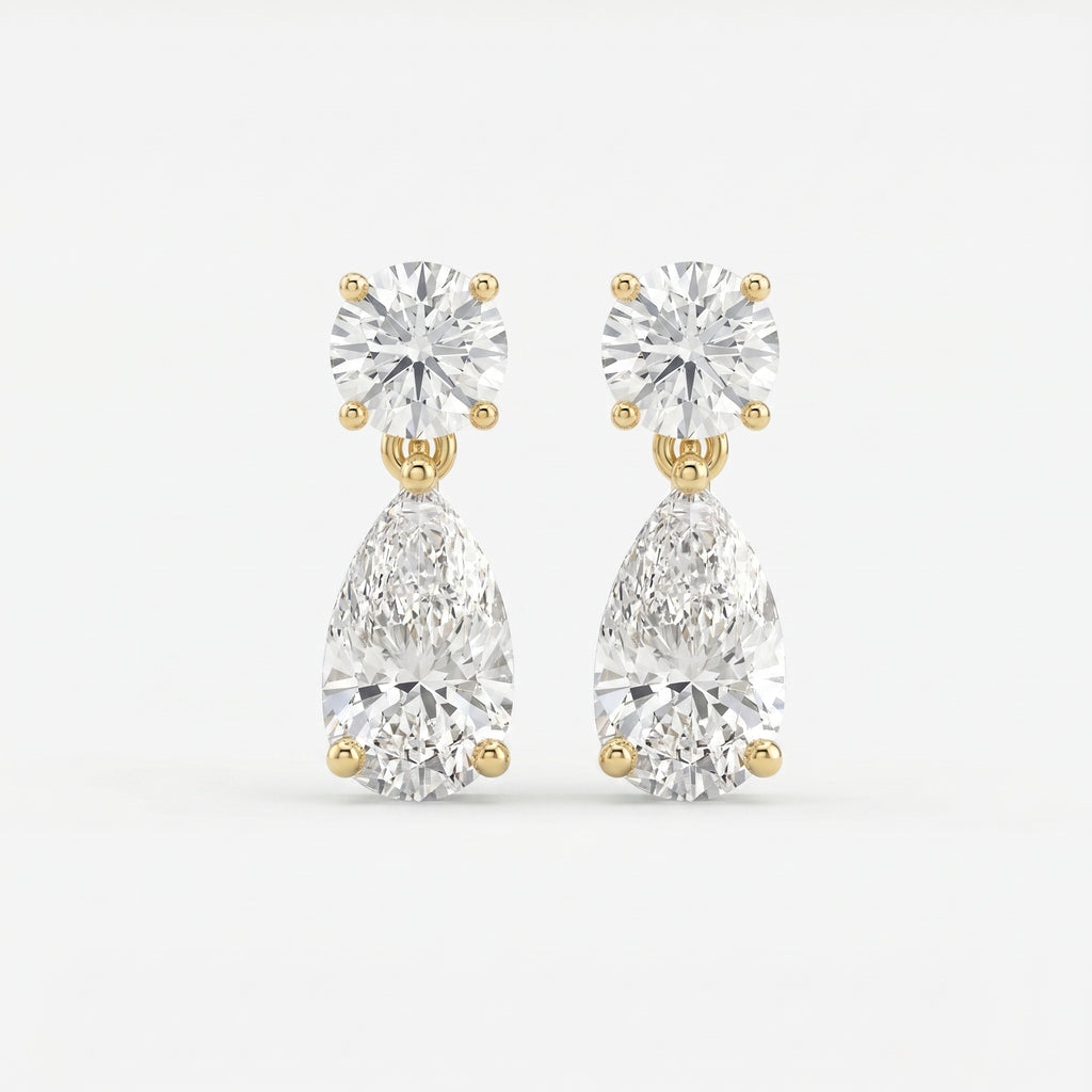 Round & Pear Diamond Drop Dangle Earring