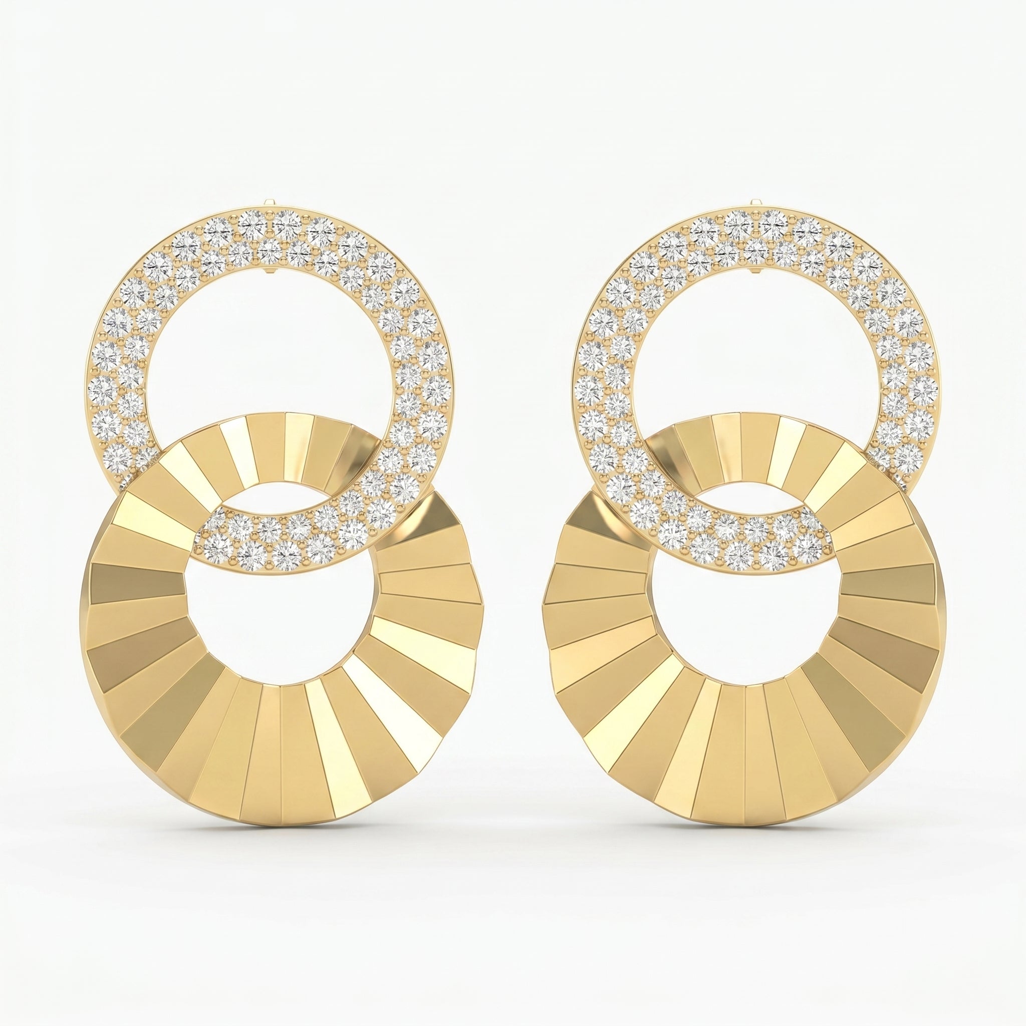 Luxury Pavé Double Circle Round Diamond Drop Earrings