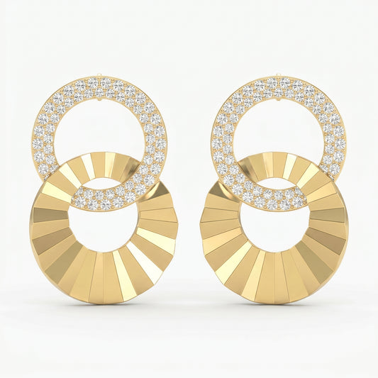 Luxury Pavé Double Circle Round Diamond Drop Earrings