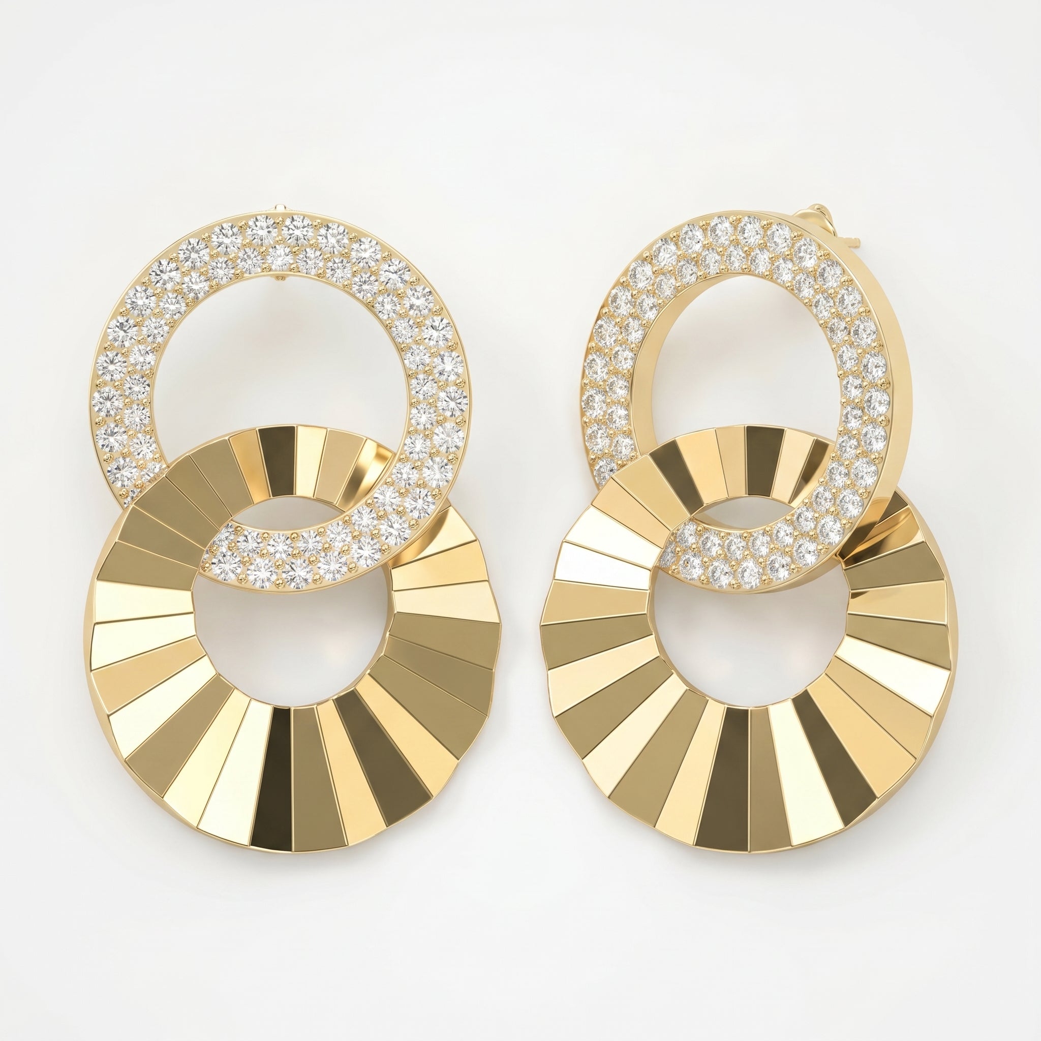 Luxury Pavé Double Circle Round Diamond Drop Earrings