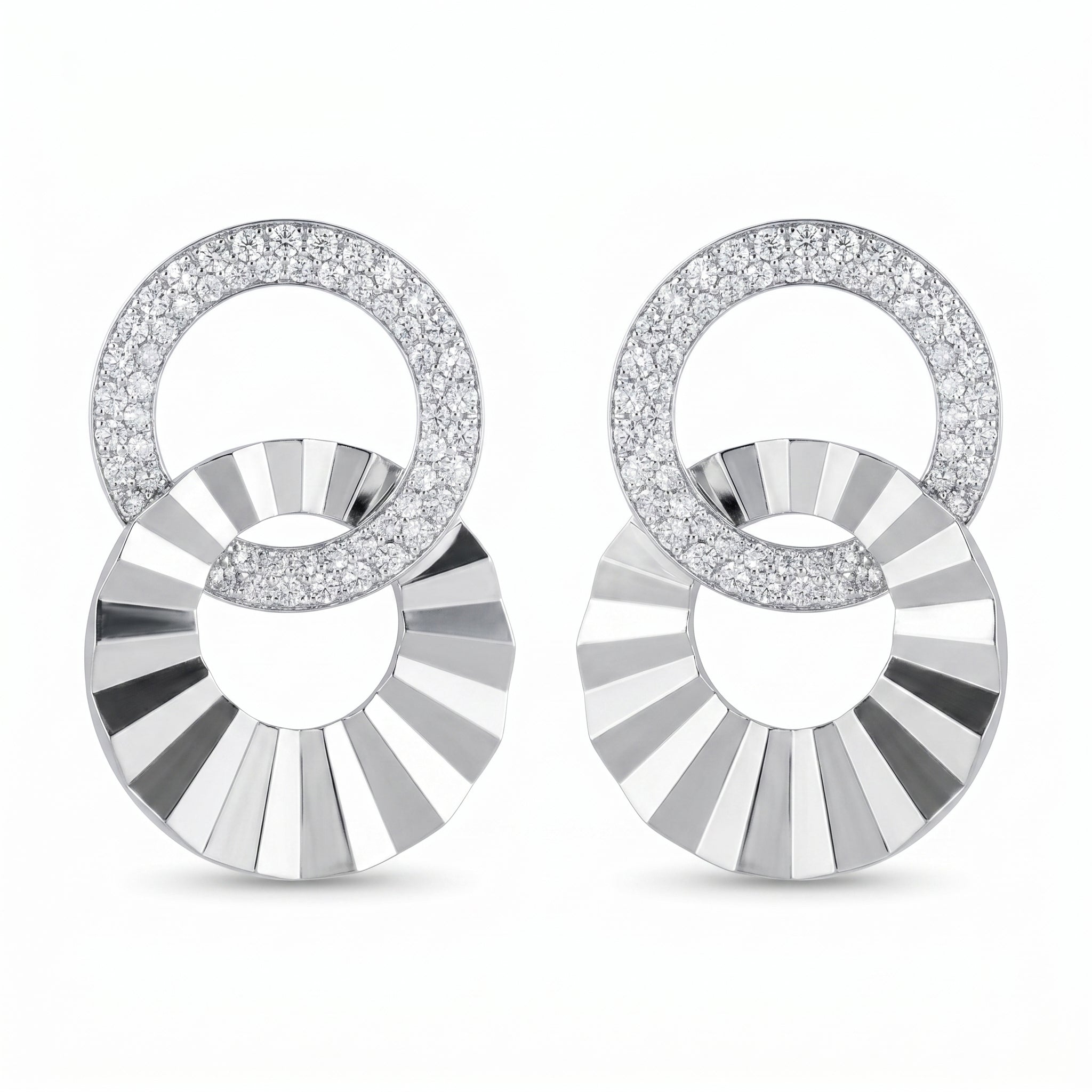Luxury Pavé Double Circle Round Diamond Drop Earrings