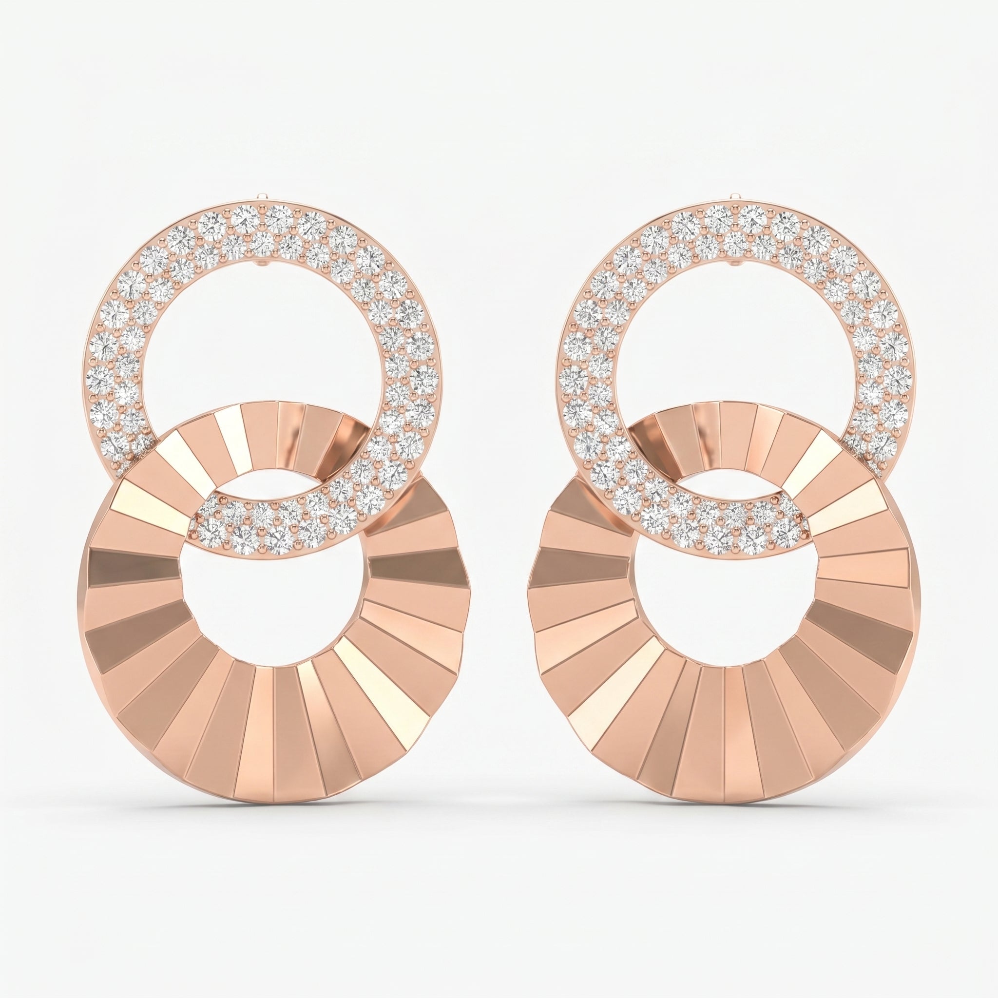 Luxury Pavé Double Circle Round Diamond Drop Earrings