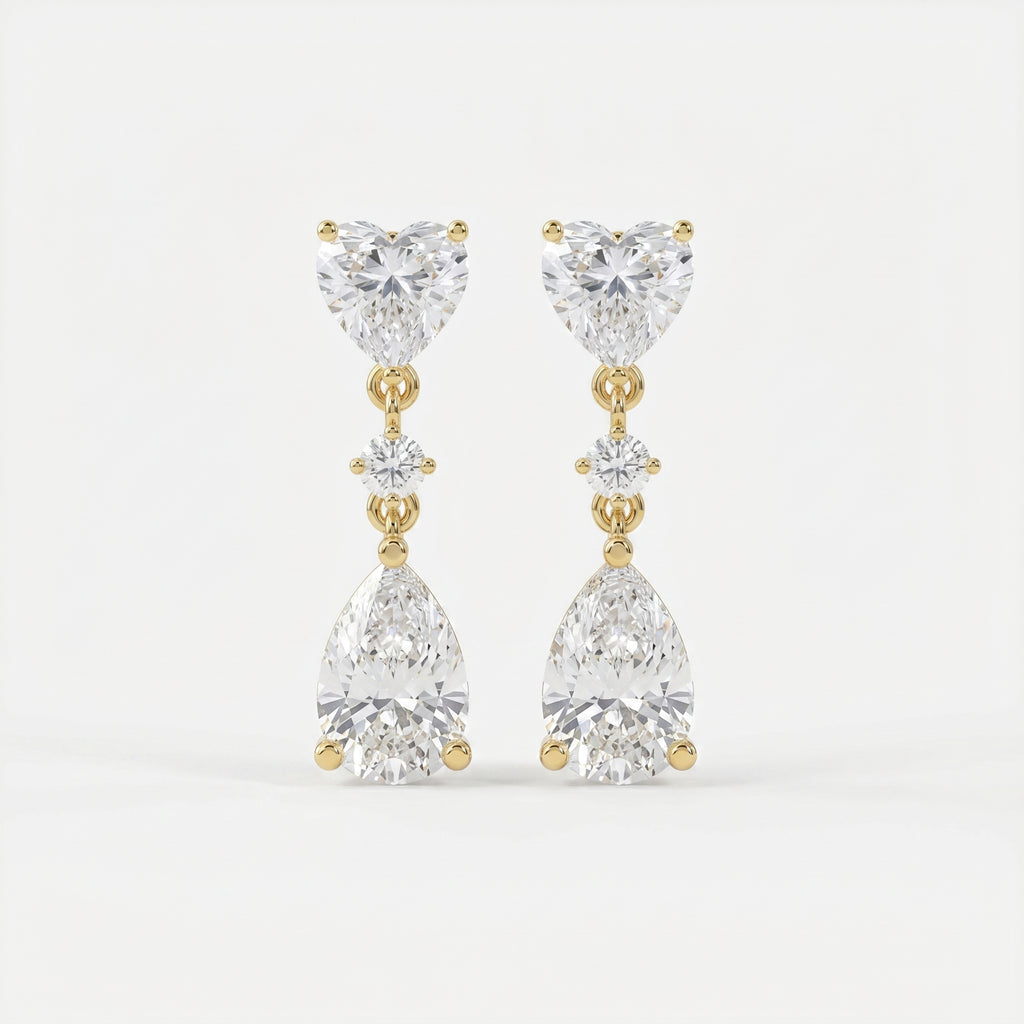 Romantic Heart & Pear Cut Diamond Drop Dangle Earring
