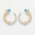 luxurious Pear Cut Blue Gemstone & Round Diamond Fashion Earrings