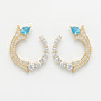 luxurious Pear Cut Blue Gemstone & Round Diamond Fashion Earrings