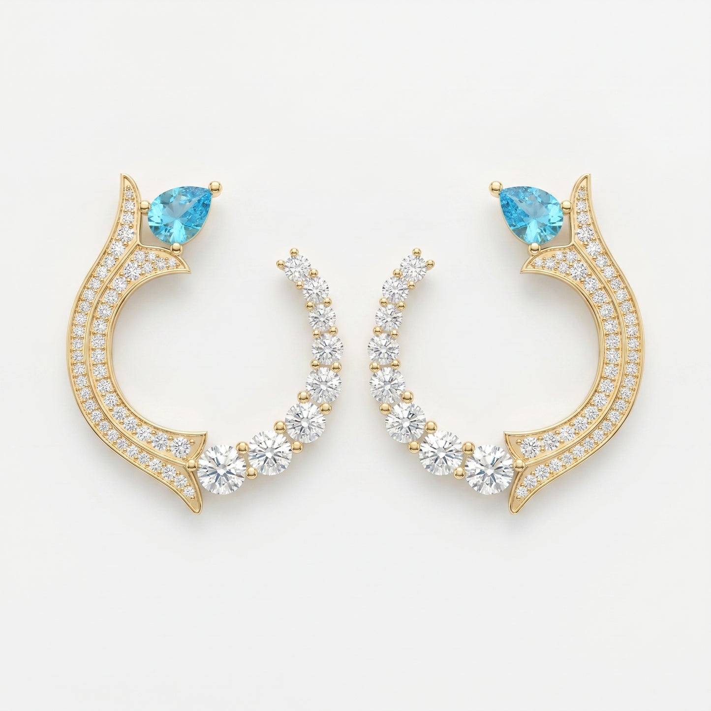 luxurious Pear Cut Blue Gemstone & Round Diamond Fashion Earrings