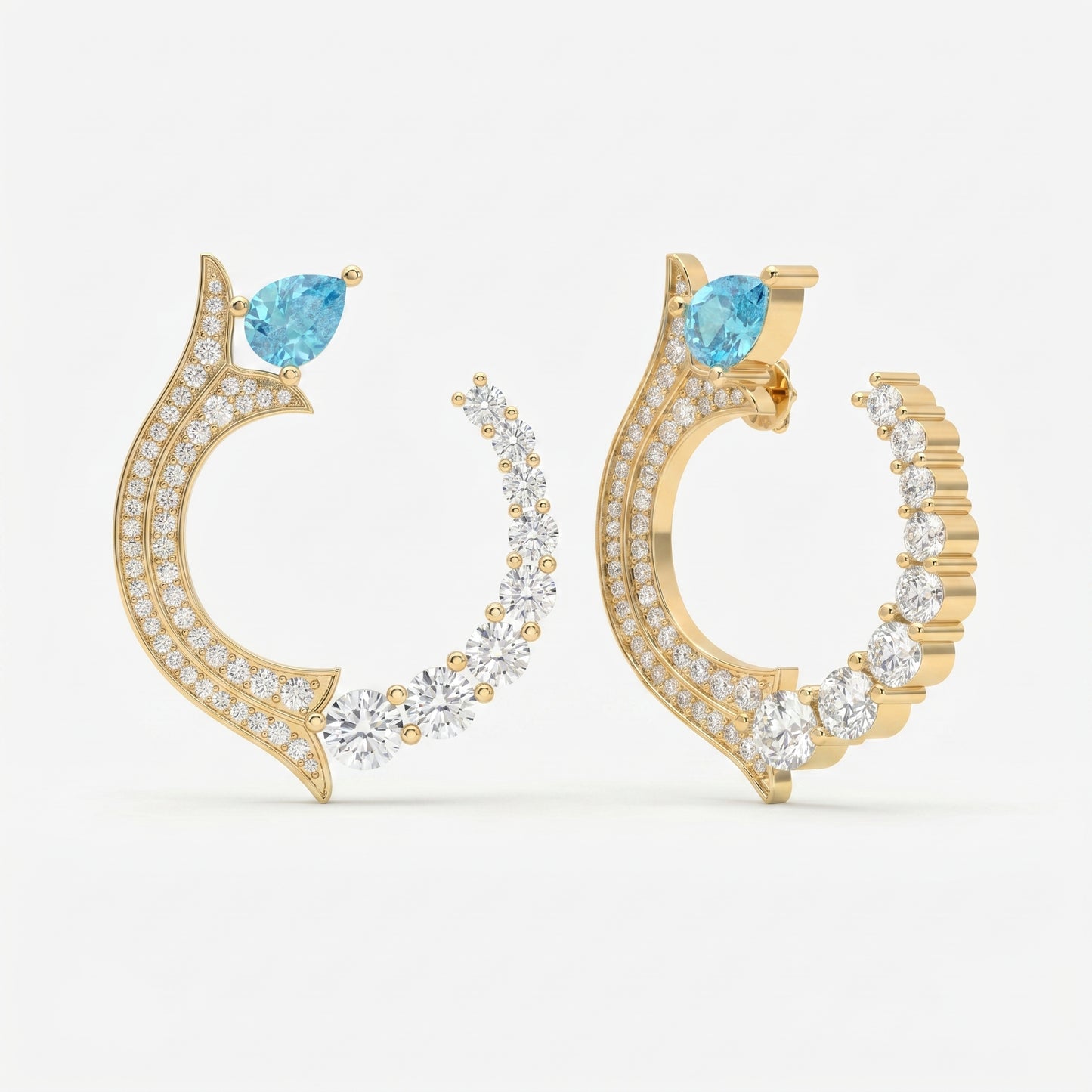 luxurious Pear Cut Blue Gemstone & Round Diamond Fashion Earrings