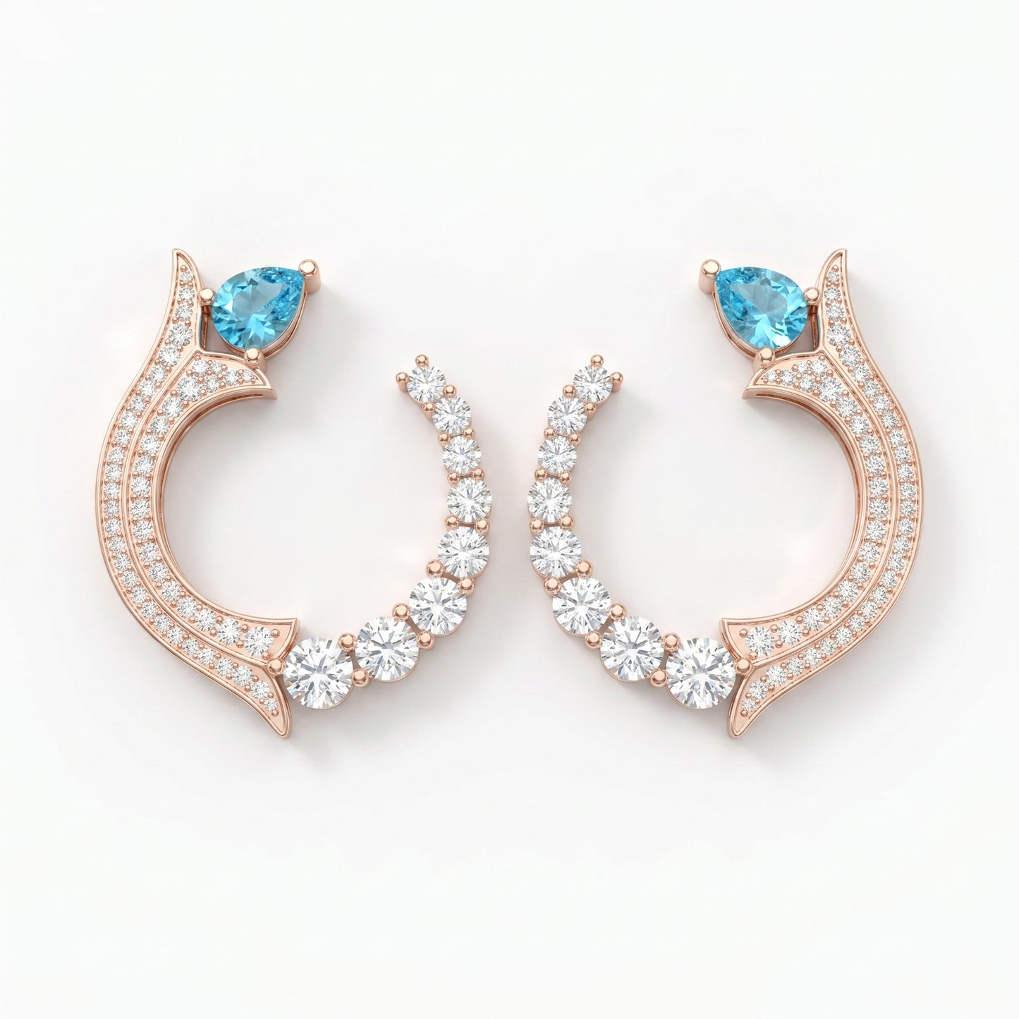 luxurious Pear Cut Blue Gemstone & Round Diamond Fashion Earrings