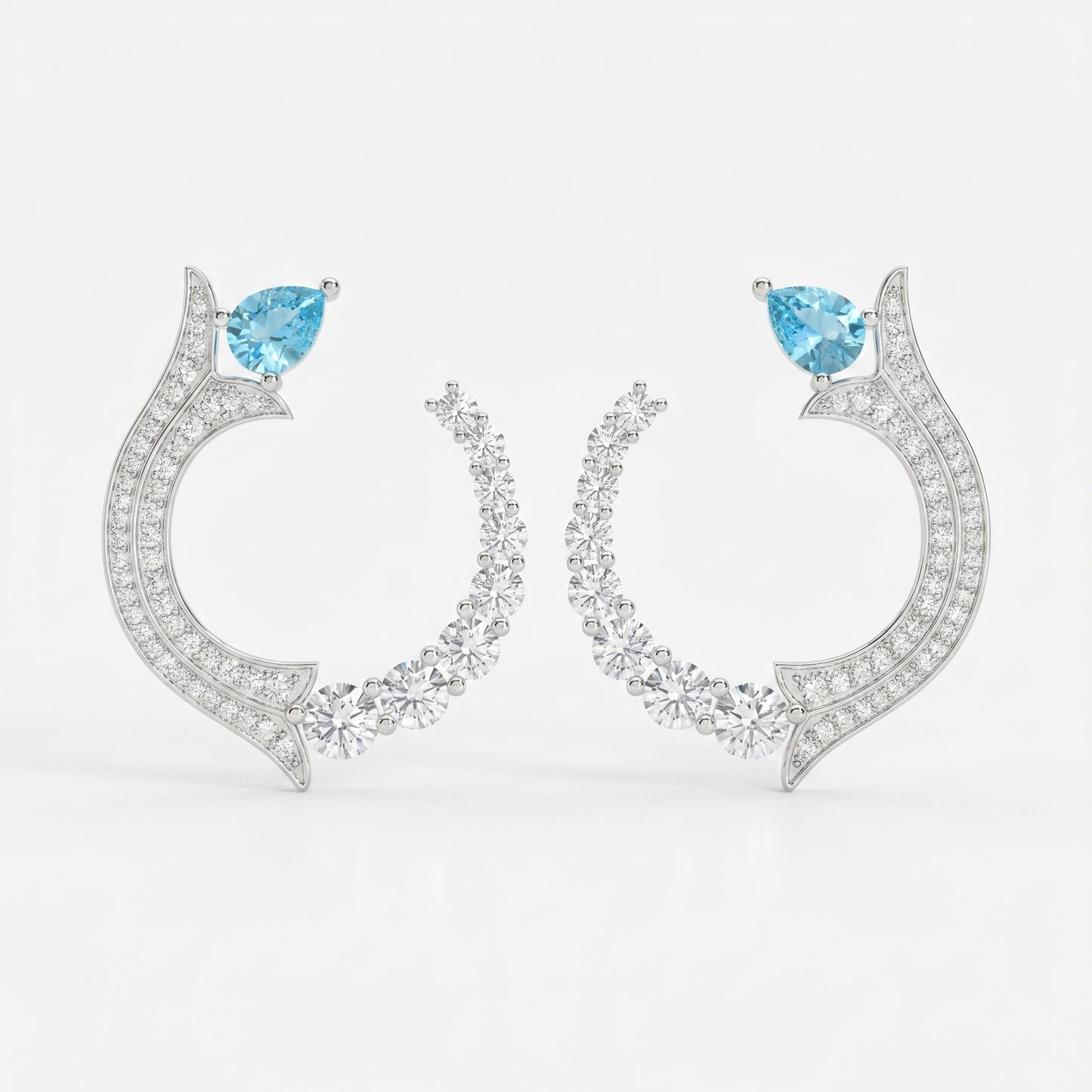 luxurious Pear Cut Blue Gemstone & Round Diamond Fashion Earrings
