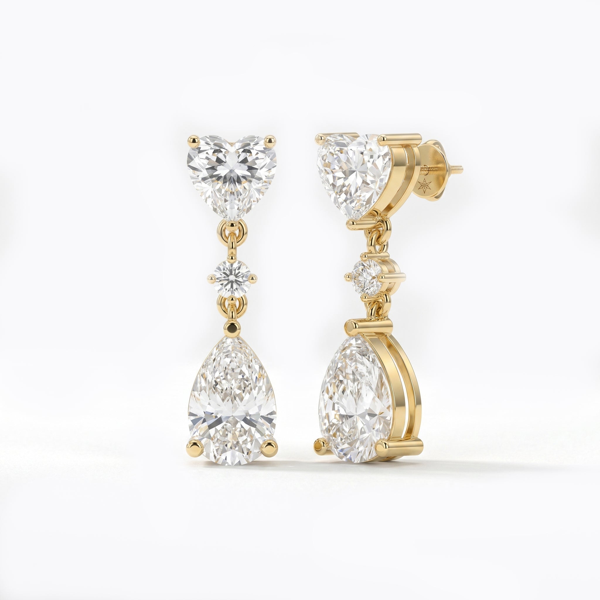 Romantic Heart & Pear Cut Diamond Drop Dangle Earring