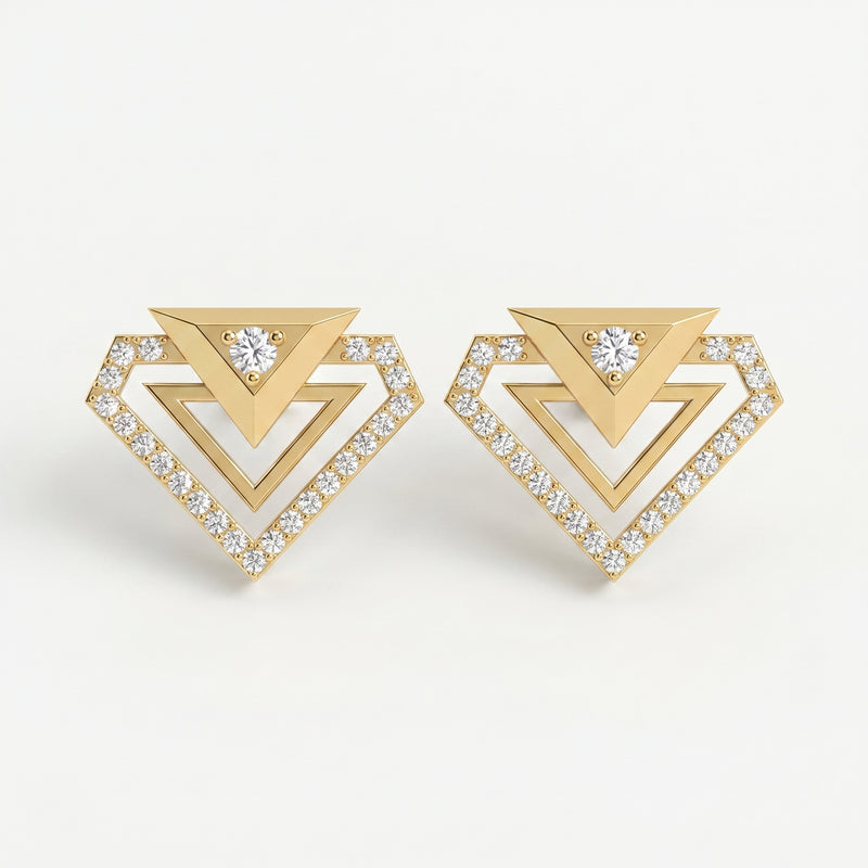 Modern Pavé Geometric Triangle Diamond Fashion Earrings