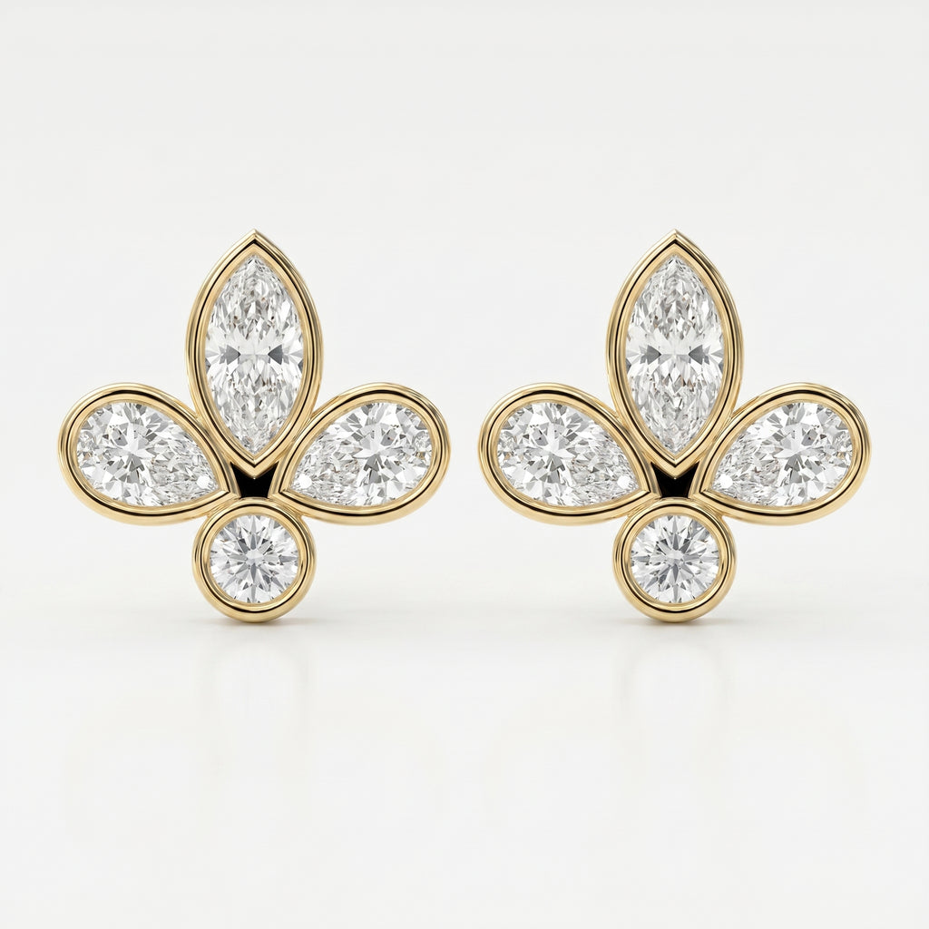 Marquise & Pear Cut Diamond Flower Stud Fashion Earrings