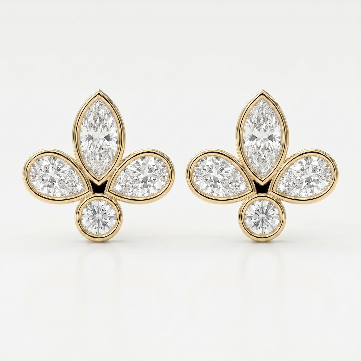Marquise & Pear Cut Diamond Flower Stud Fashion Earrings