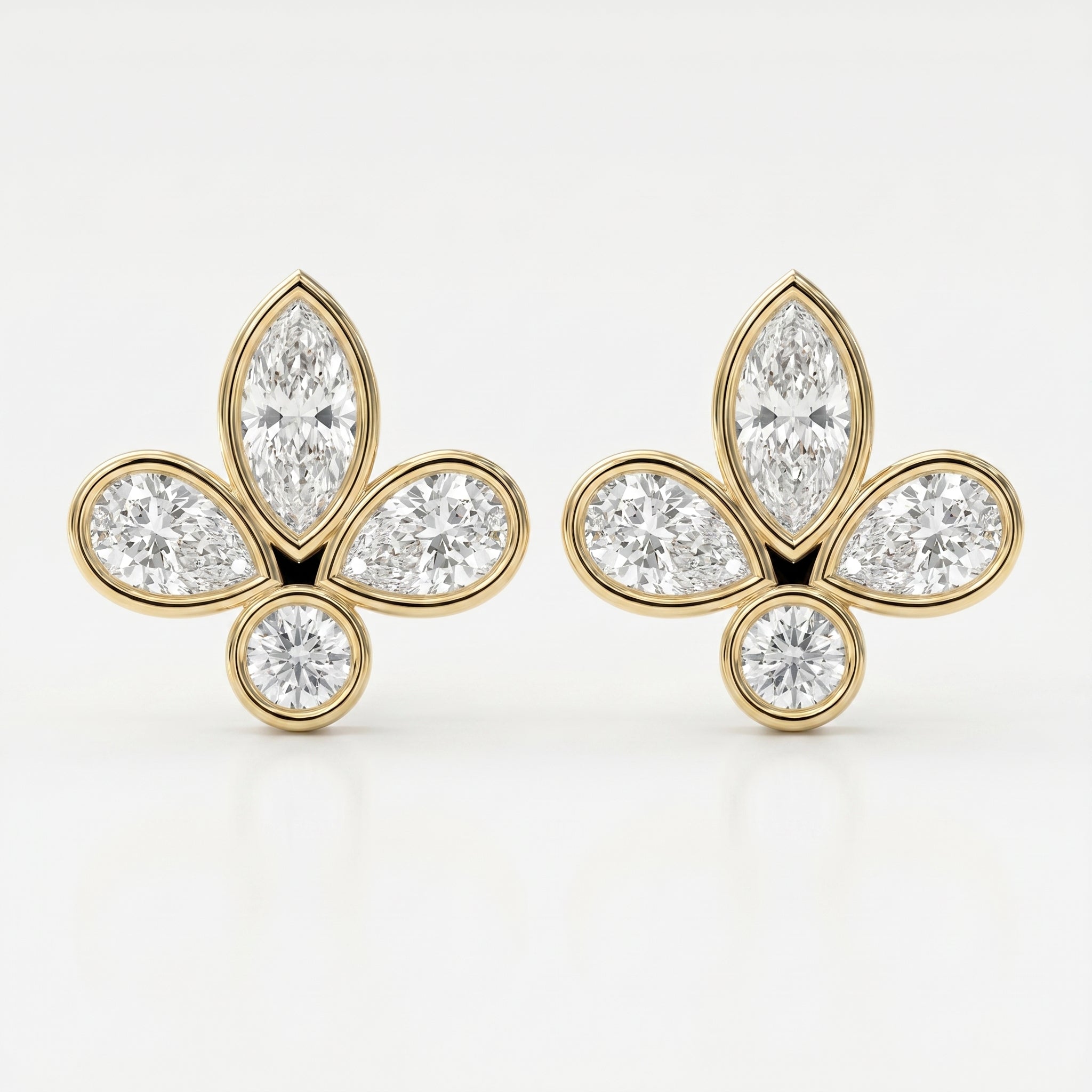 Marquise & Pear Cut Diamond Flower Stud Fashion Earrings