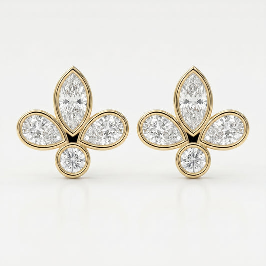 Marquise & Pear Cut Diamond Flower Stud Fashion Earrings