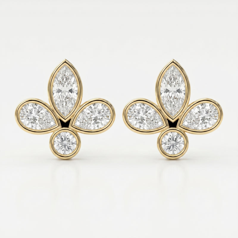 Marquise & Pear Cut Diamond Flower Stud Fashion Earrings