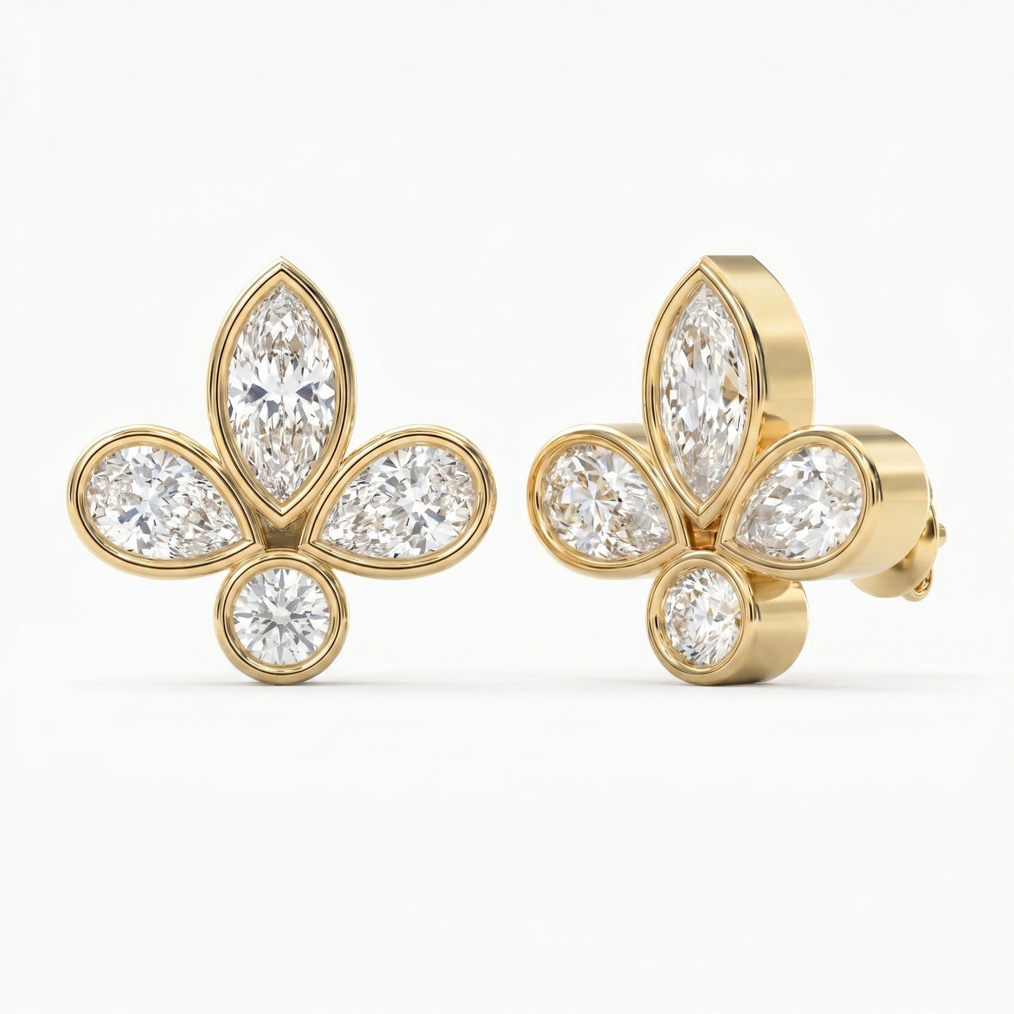 Marquise & Pear Cut Diamond Flower Stud Fashion Earrings