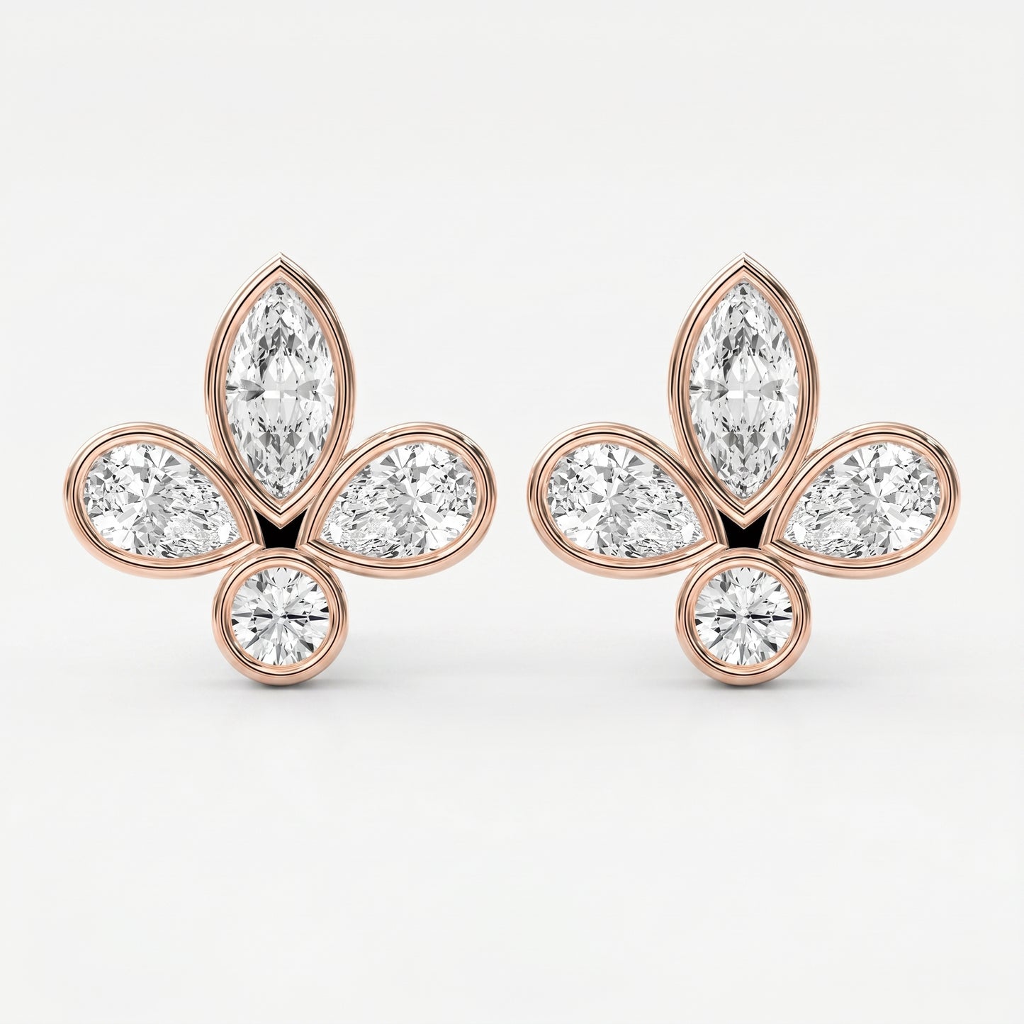 Marquise & Pear Cut Diamond Flower Stud Fashion Earrings