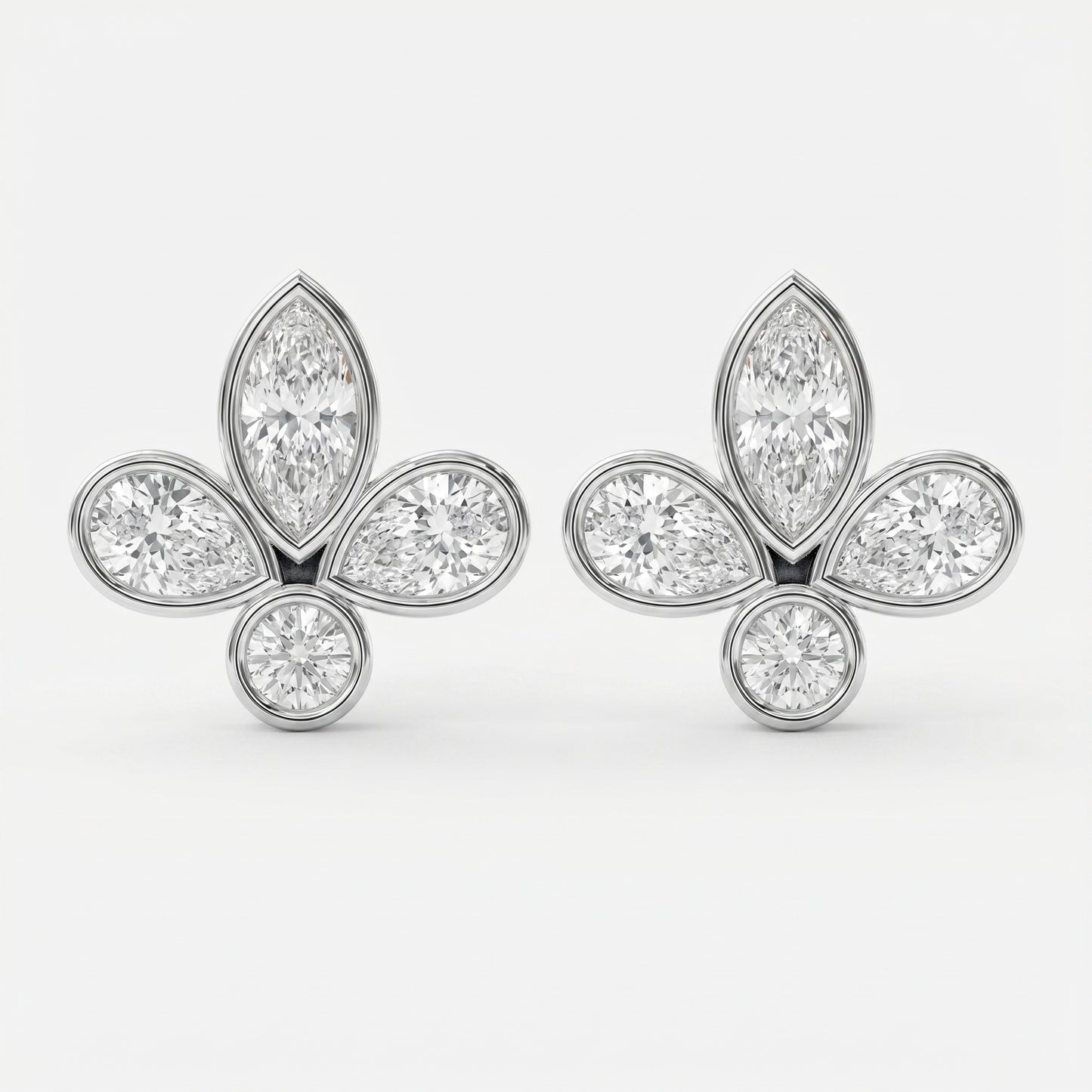 Marquise & Pear Cut Diamond Flower Stud Fashion Earrings
