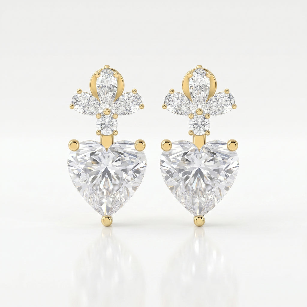 Floral Cluster Heart Diamond Drop Earring