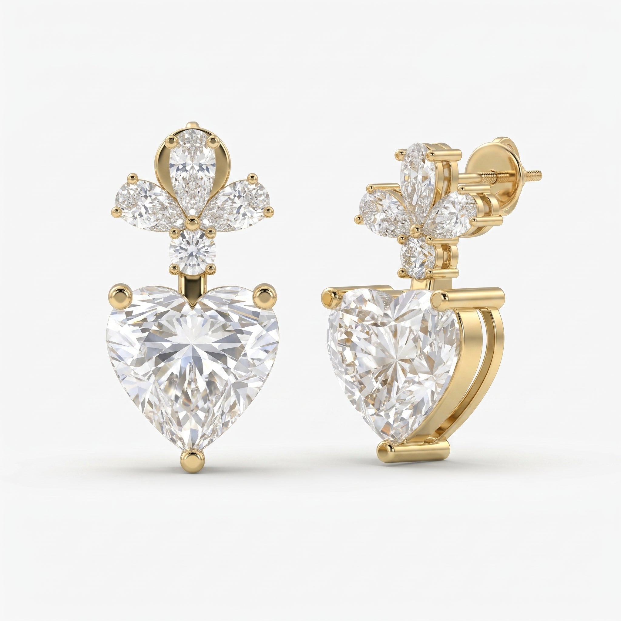 Floral Cluster Heart Diamond Drop Earring