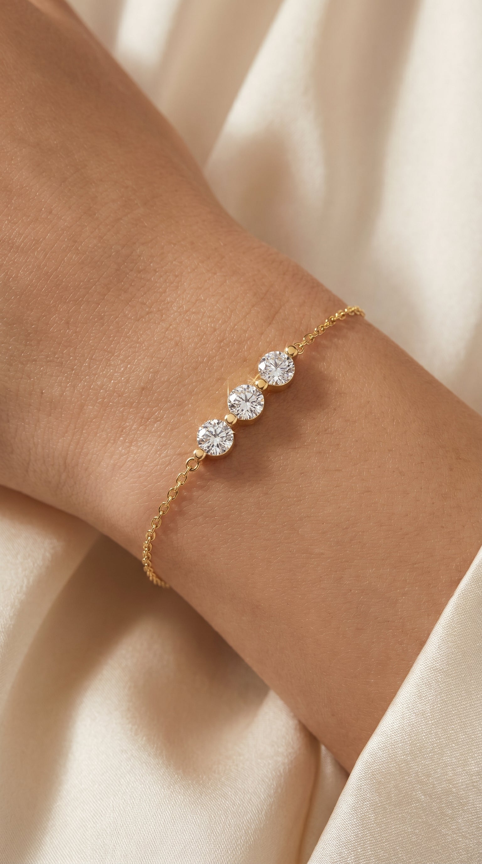 Round Diamond Timeless Trinity Bezel Set Chain Bracelet