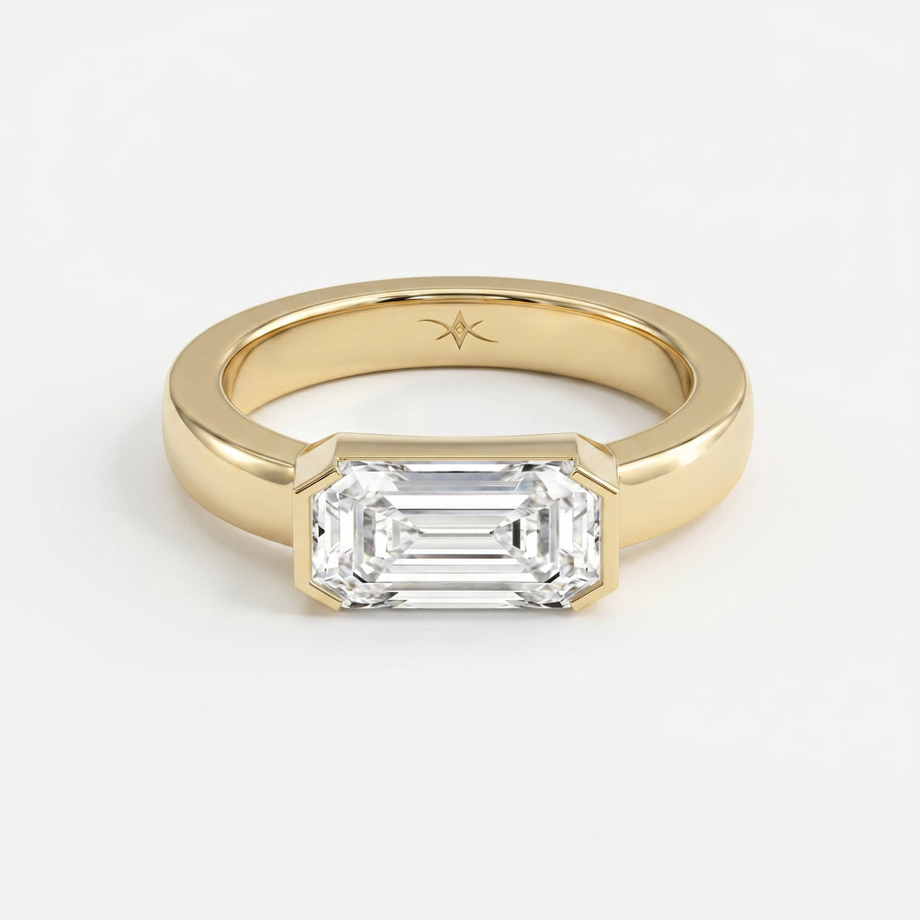 Bar Channel Setting Emerald Shape Diamond Solitaire Ring