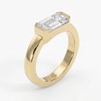 Bar Channel Setting Emerald Shape Diamond Solitaire Ring