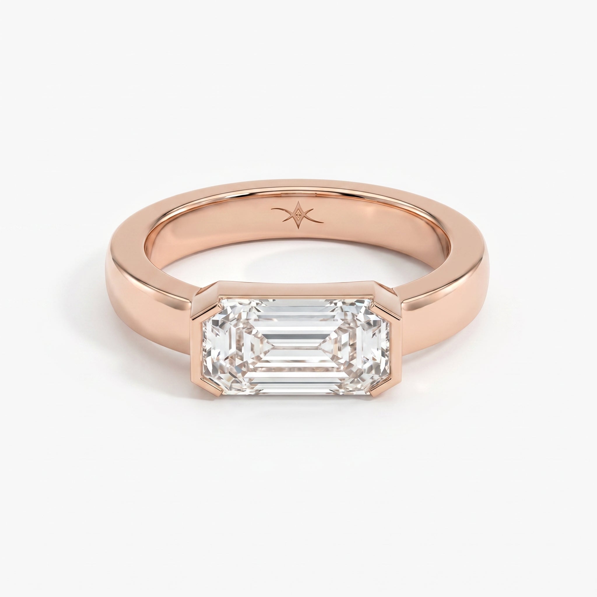 Bar Channel Setting Emerald Shape Diamond Solitaire Ring