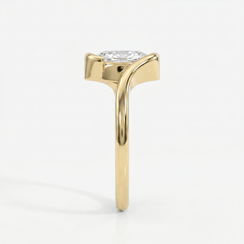 Modern Twist Bypass Design Oval Diamond Solitaire Ring