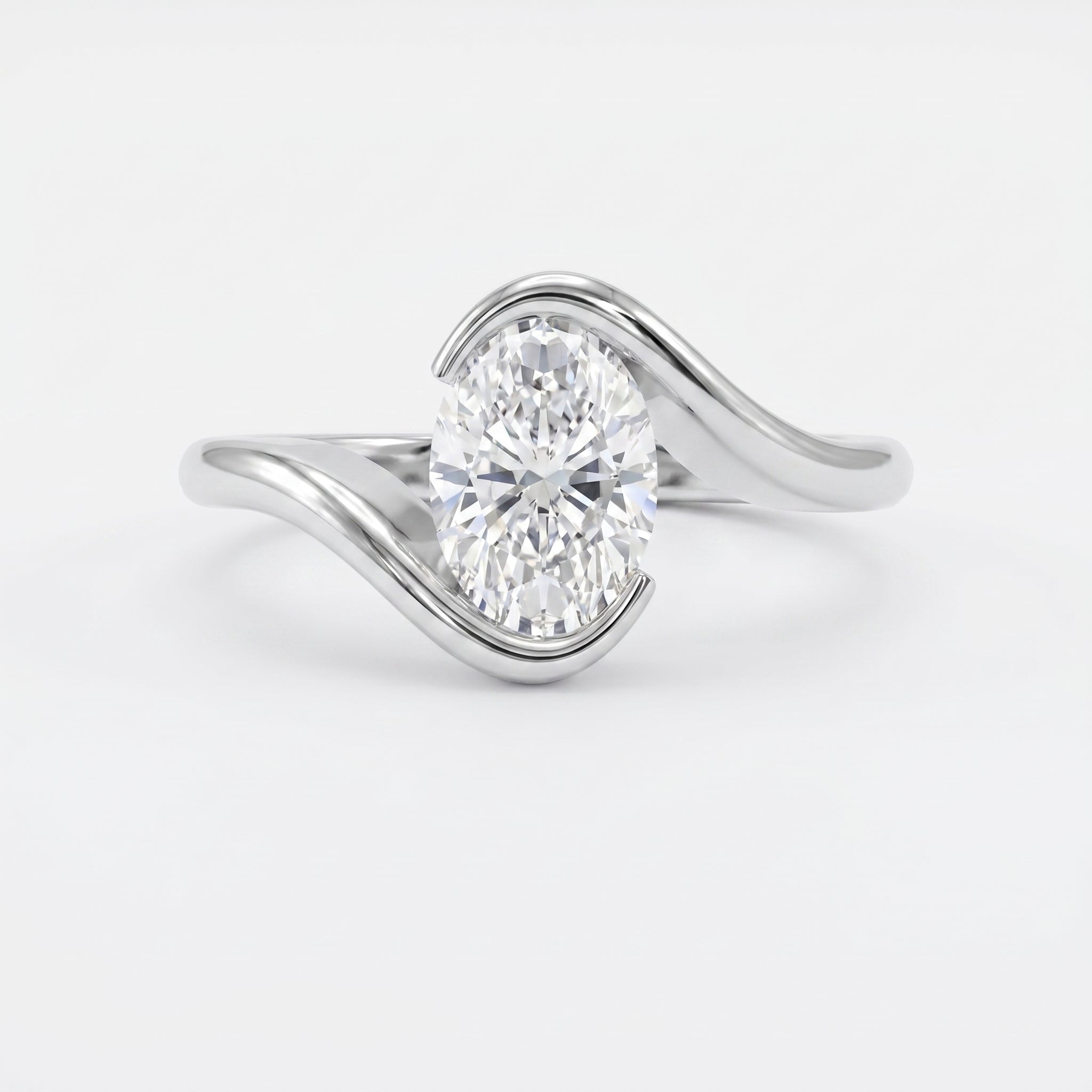 Modern Twist Bypass Design Oval Diamond Solitaire Ring