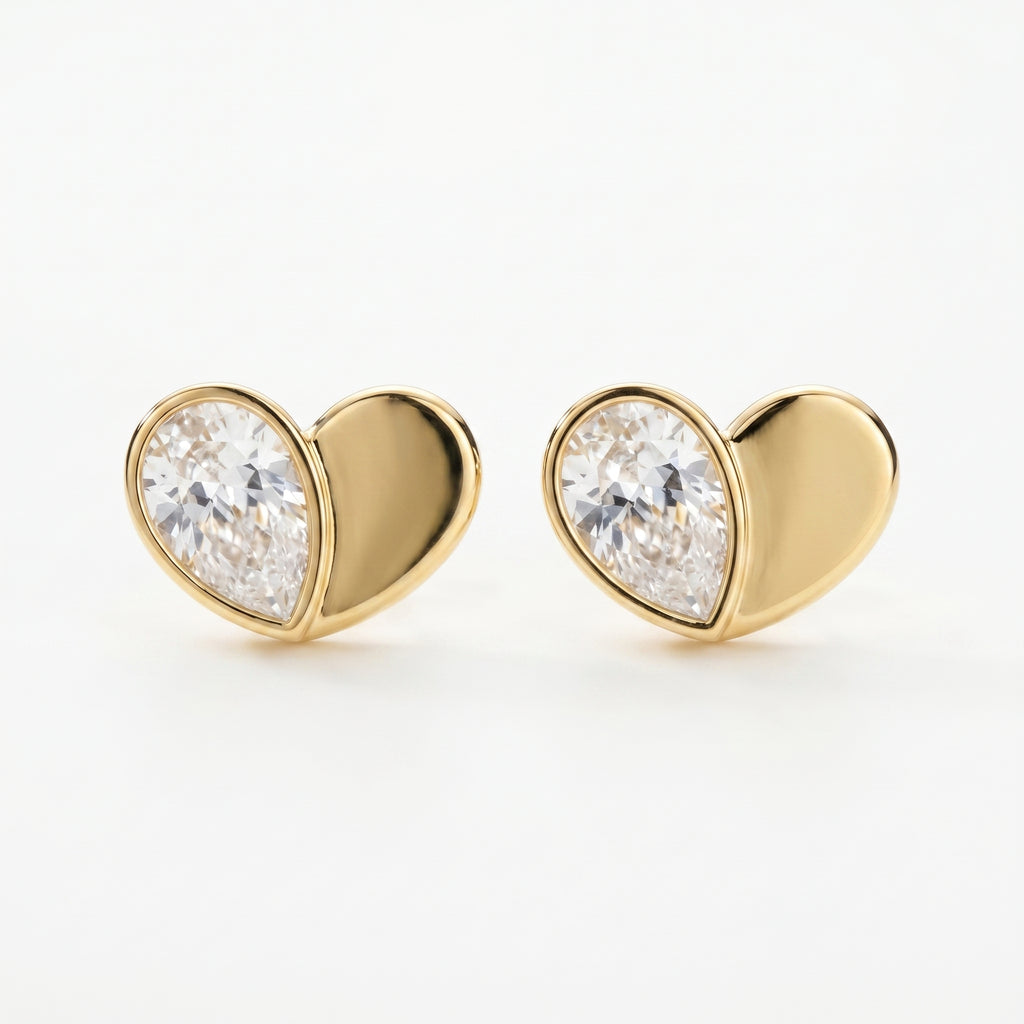Heart Shape Earrings with Pear-Shaped Diamond Fashion Earring