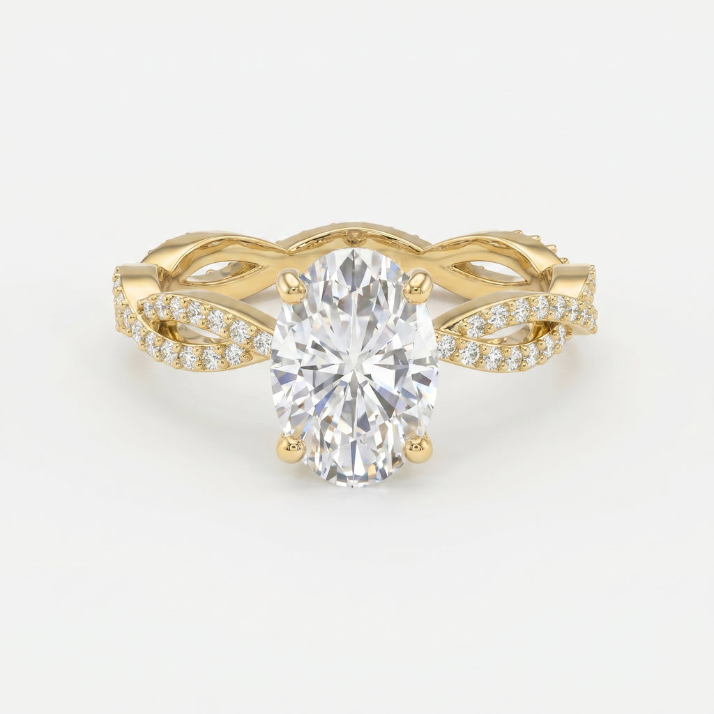 Elegant Oval Cut Diamond with Twisted Pave Engagement Ring