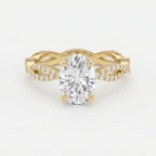 Elegant Oval Cut Diamond with Twisted Pave Engagement Ring