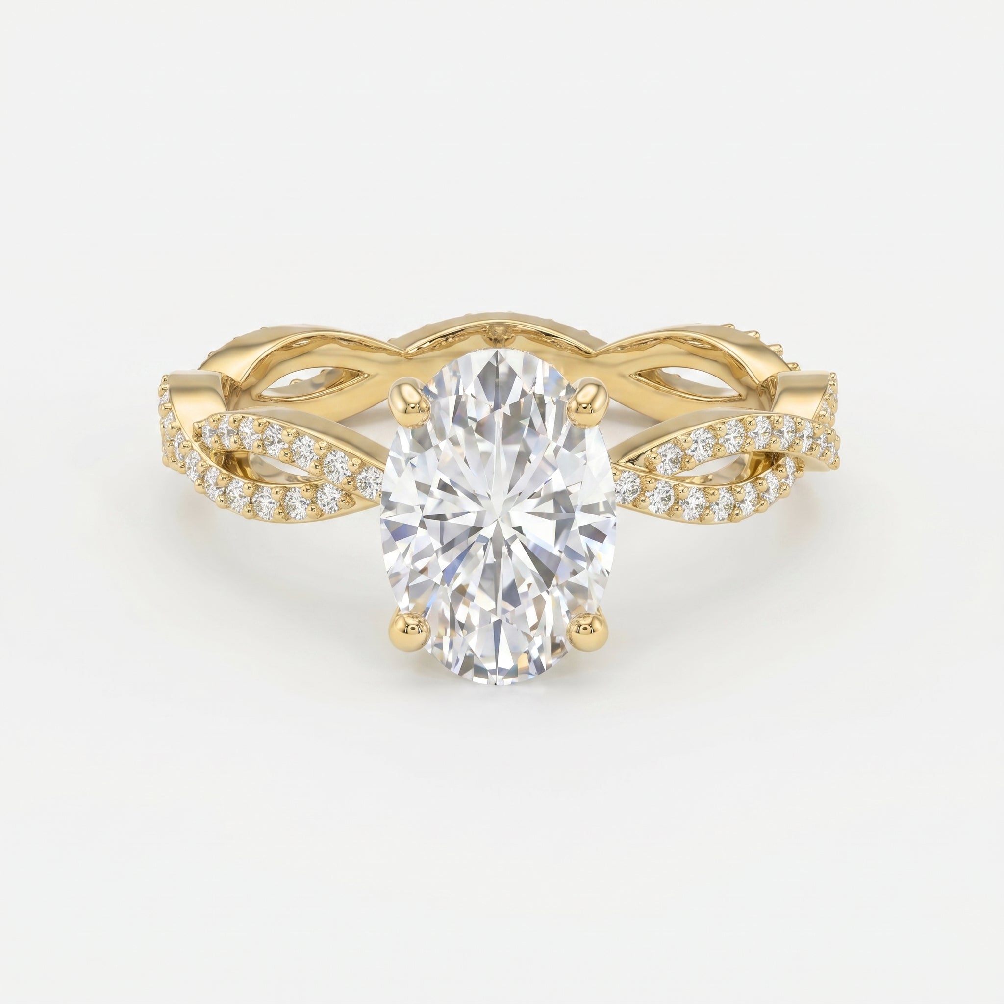 Elegant Oval Cut Diamond with Twisted Pave Engagement Ring
